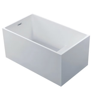 KISRAIS 47" x 27.5" Rectangle Freestanding Soaking Acrylic Small Bathtub with Seat for Small Space