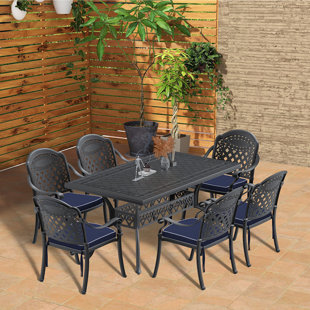 BLOOMSBURY MARKET Amiree Rectangular 6 - Person 59'' L Outdoor Restaurant Dining Set (Set of 7)