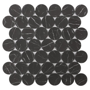 ROCA TILES Nero Marquina Dots 12" x 12" Mosaic Wall & Floor Tile - Rockart