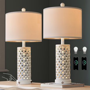 ROSALIND WHEELER 24.75＂USB Touch Ceramic Lamp for Bedroom, Office, Living Room, Farmhouse, Bedside (Bulb Included) (Set of 2)