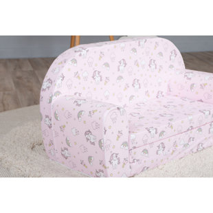 DELSIT FAMILY GROUP CORP. Toddler Couch & Kids Flip Open Foam Double Sofa, Unicorns & Rainbows