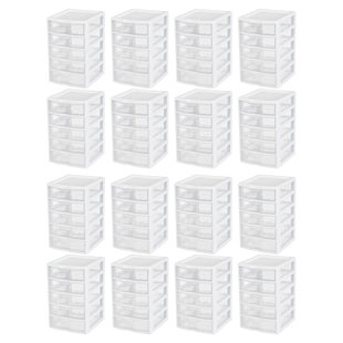 Sterilite Clearview Small Plastic 5 Drawer Desktop Storage Bin System (Set of 16)