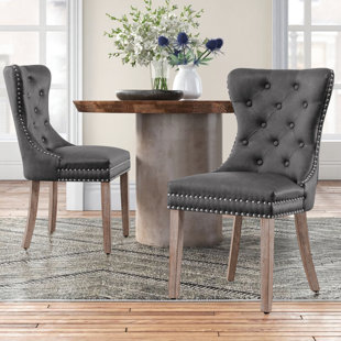 SUBRTEX Sofid Tufted Leather Upholstered Wing Back Parsons Chair (Set of 2)