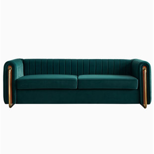 BUILDDECOR Velvet Green with Rolled Arm Vintage Sofa