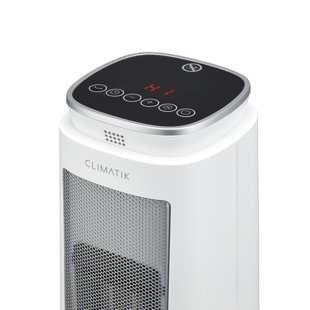 Climatik Oscillating White Tower Fan Heater, 2 Power Settings, LED Display with Timer & Remote