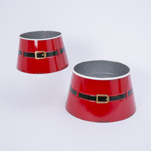 GERSON INTERNATIONAL Festive Set Of 2 Nesting Iron Santa Belt Christmas Tree Bases
