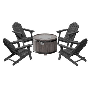 CASAINC 5-Piece HDPE Adirondack Chairs Conversation Set with Outdoor Fire Pit Table