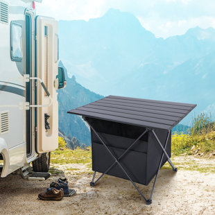 AQQRRA Black Rectangle Aluminum Alloy Camping Folding Picnic Table 4 People with High-Capacity