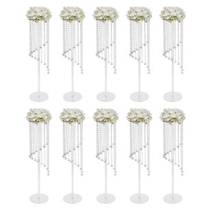 FUNTEN Clear Acrylic Luxurious Crystal Flower Stand Wedding (Set of 10)