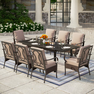 WILDON HOME® Sutiya 8 - Person Rectangular Extendable Outdoor Dining Set with Cushions