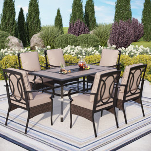 WILDON HOME® Sutiya 6 - Person Rectangular Outdoor Dining Set with Cushions