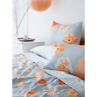 INDIA & PURRY Duvet Cover: Peach Poppies on Grey