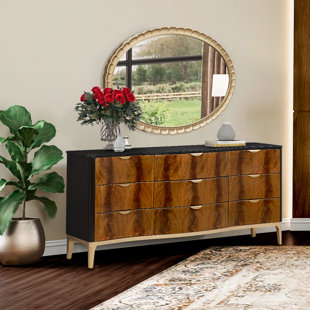 MICHAEL AMINI Malibu Crest Mahogany 9 - Drawer Double Dresser with Mirror