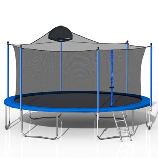 Audiohome 14' Round Backyard Trampoline with Safety Enclosure & with Basketball Hoop