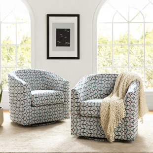 HOKKU DESIGNS Fawwaz 30.91'' Wide Barrel Chair with Metal Swivel Base (Set of 2)