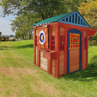 AUDIOHOME Outdoor Wooden 4-in-1 Game House for kids garden playhouse with different games on every surface