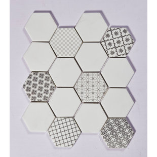 THOMAS AVENUE CERAMICS 3" x 3" Patterned Hexagon Mosaic Wall Tile