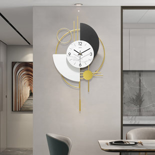 WILLA ARLO™ INTERIORS Eustace Wall Clocks for Living Room, 3D Gold Pendulum Geometric Mute Metal Digital Home Clock