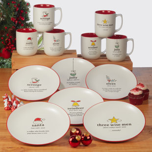 CERTIFIED INTERNATIONAL Christmas Fun Red Sayings Set of 6 Dessert Plate 8.5" asst.