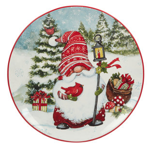 CERTIFIED INTERNATIONAL Christmas Gnomes Set of 4 Dinner Plate 11" asst