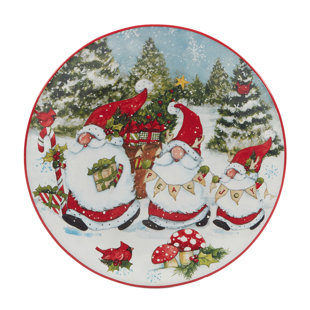 CERTIFIED INTERNATIONAL Christmas Gnomes Set of 4 Dessert Plate 9" asst.