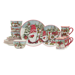 CERTIFIED INTERNATIONAL Christmas Gnomes 16pc Dinnerware Set