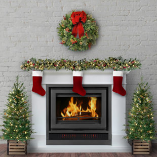 THREE POSTS™ 2 Piece Lighted 4' Potted Trees, 9' Garland, and 24" Wreath Set