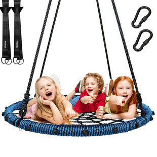KLO KICK 45inch Web/Saucer Swing with 2pcs Tree Hanging Straps, Steel Frame and Adjustable Ropes