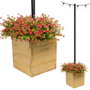 Union Rustic Ilerioluwa Wooden Planter Box with String Light Pole Insert, Classic Stacked Panel Design, Integrated Drainage and a Weather-Resistant Finish