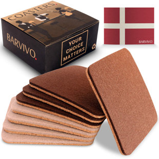 BARVIVO Cork Square 8 Piece Coaster Set (Set of 8)