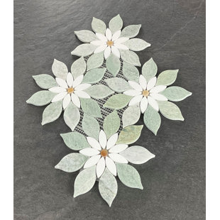 ES STONE 8.5" x 8.5" Ming Green Large Daisy Flower Pattern Marble Mosaic Wall & Floor Tile