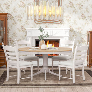 ONE ALLIUM WAY® Amarion 5 - Piece Extendable Solid Wood Top Pedestal Dining Set