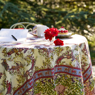 COULEUR NATURE Renne Gray/Blue/Red Round Tablecloth