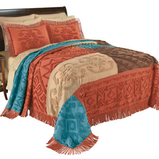 DAKOTA FIELDS Ceryn Southwest Textured Chenille Fringe Border Bedspread