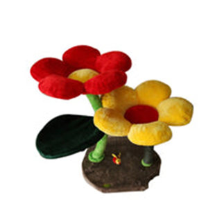 HAPPY & POLLY Two Flower Shaped Cat Tree with Scratching Post, Cat Tower with Bed, Cat Climbing Tower, For Indoor