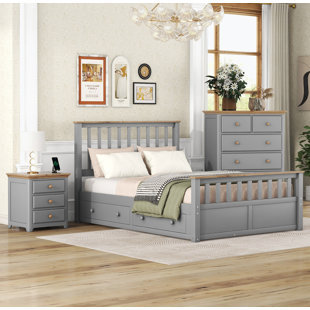 LIPOTON Solid Wood Sleigh 3 Piece Bedroom Set, Bedroom Furniture Sets, Solid Wood Bedroom Set