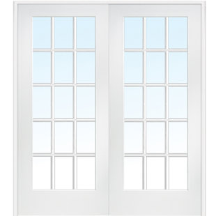 MMI DOOR 15-Lite True Divided Clear Glass Primed Prehung Interior French Door