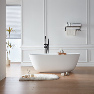 PENSEN 67'' x 33.46'' Freestanding Soaking Solid Surface Bathtub