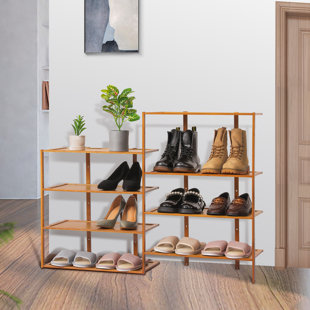 MONIBLOOM 8-Tier 24 Pairs Shoe Rack, Bamboo Narrow Shoes Display Shelf Stand Storage Organizer for Entryway