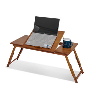 INBOX ZERO Ffiona Lap Desk, Nature Bamboo Folding Laptop Desk, Bed Tray Table, Adjustable Notebook Desk Stand