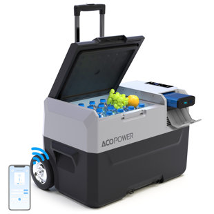 ACOPOWER 32Qt Outdoor Car Freezer Portable Refrigerator Freezer with Battery and 6'' off-Road Wheels