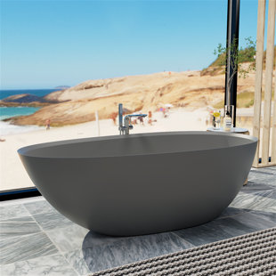 GIVINGTREE 67" x 34" Freestanding Soaking Solid Surface Bathtub with Pop-up Drain And Overflow, Cupc Certified