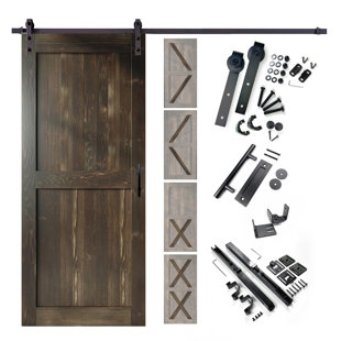 HOMACER 5-in-1 Design 80" Color Solid Pine Unassembled Door with Black Rustic Installation Hardware Kit