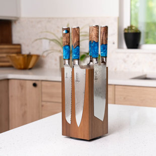 SENKEN KNIVES Rotating Magnetic Knife Block - Natural Acacia Hardwood Knife Stand with 360 Degrees Rotation - Ultra Strong Neodymium Magnets - Universal Knife Holder Storage For Kitchen Counter