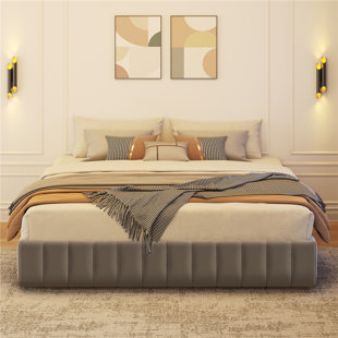 YAHEETECH Size Upholstered Metal Storage Bed