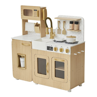 Teamson Kids Little Chef Cyprus Play Kitchen Set, Light Oak/White