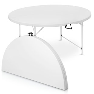 MONIBLOOM Round Foldable Plastic Table Collapsible Circular Steel Frame with Carry Handle