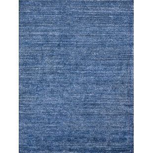 Exquisite Rugs Plush Hand-Knotted Wool/Viscose Dark Blue Area Rug