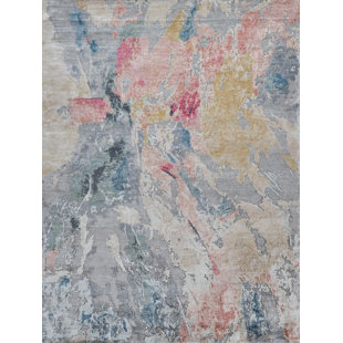 Exquisite Rugs Floor Art Handmade Hand Knotted Bamboo Silk Silver/Blush Area Rug