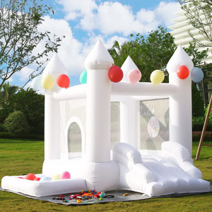 TOBEBEGO 9' x 9' White Bounce House with Slide and Blower
